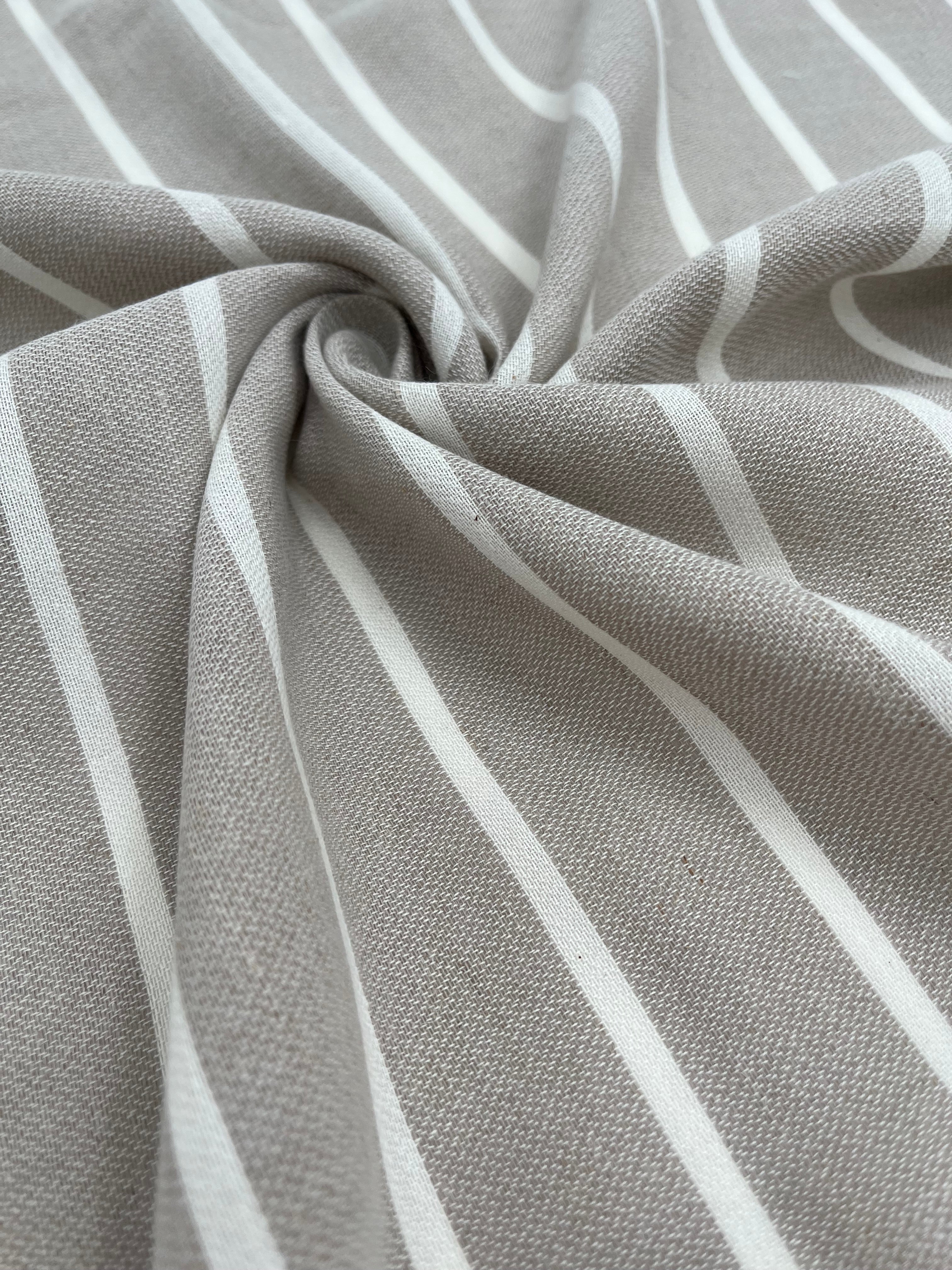Gray- White Striped Linen Organic Cotton Blended Fabric By The Meter.