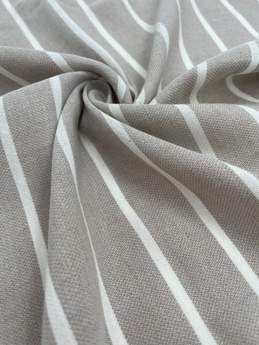 Gri-Beyaz Çizgili Keten Organik Pamuk Karışımlı Kumaş Metre Fiyatı, Çizgili Kumaş, Genişlik 110 cm, El Dokuma.