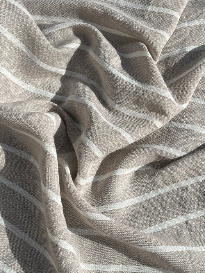 Gray- White Striped Linen Organic Cotton Blended Fabric By The Meter.