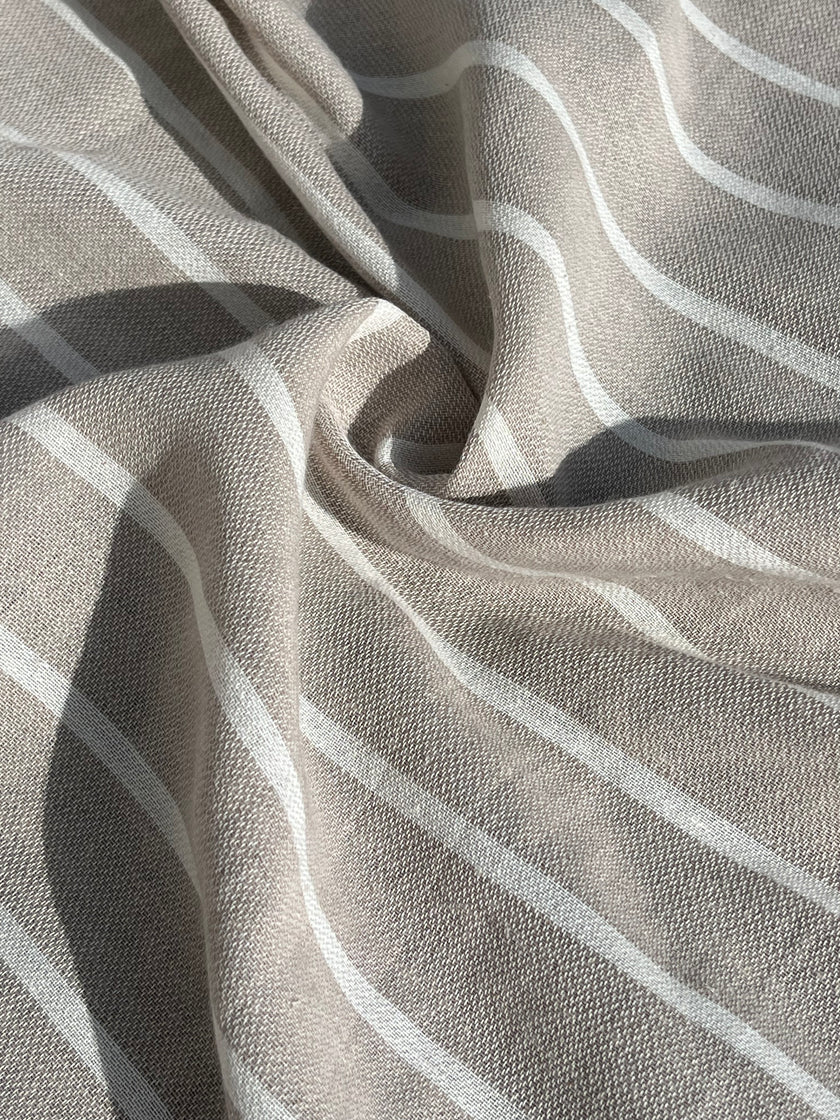 Gri-Beyaz Çizgili Keten Organik Pamuk Karışımlı Kumaş Metre Fiyatı, Çizgili Kumaş, Genişlik 110 cm, El Dokuma.