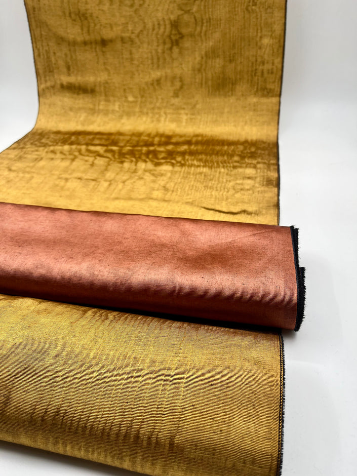 Gold Colour Silk Moire Home Textile Interior Fabrics, Watermark Pattern.