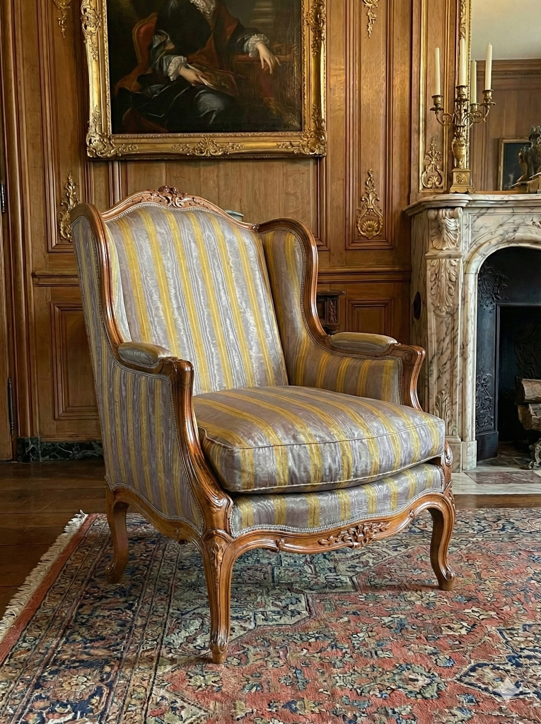 Bronze Yellow Stripes Silk Moire Home Textile Interior Fabrics, Watermark Patterns.
