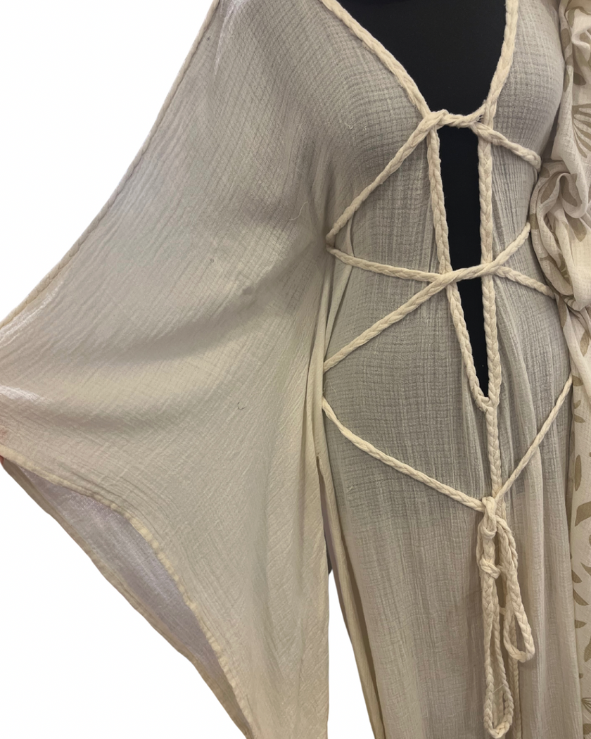 Hollow Mesh Organik Pamuklu Kumaş, Bej Beyaz Balıksırtı Desenli Şeffaf Kırışık Şeffaf Pamuklu Kumaş