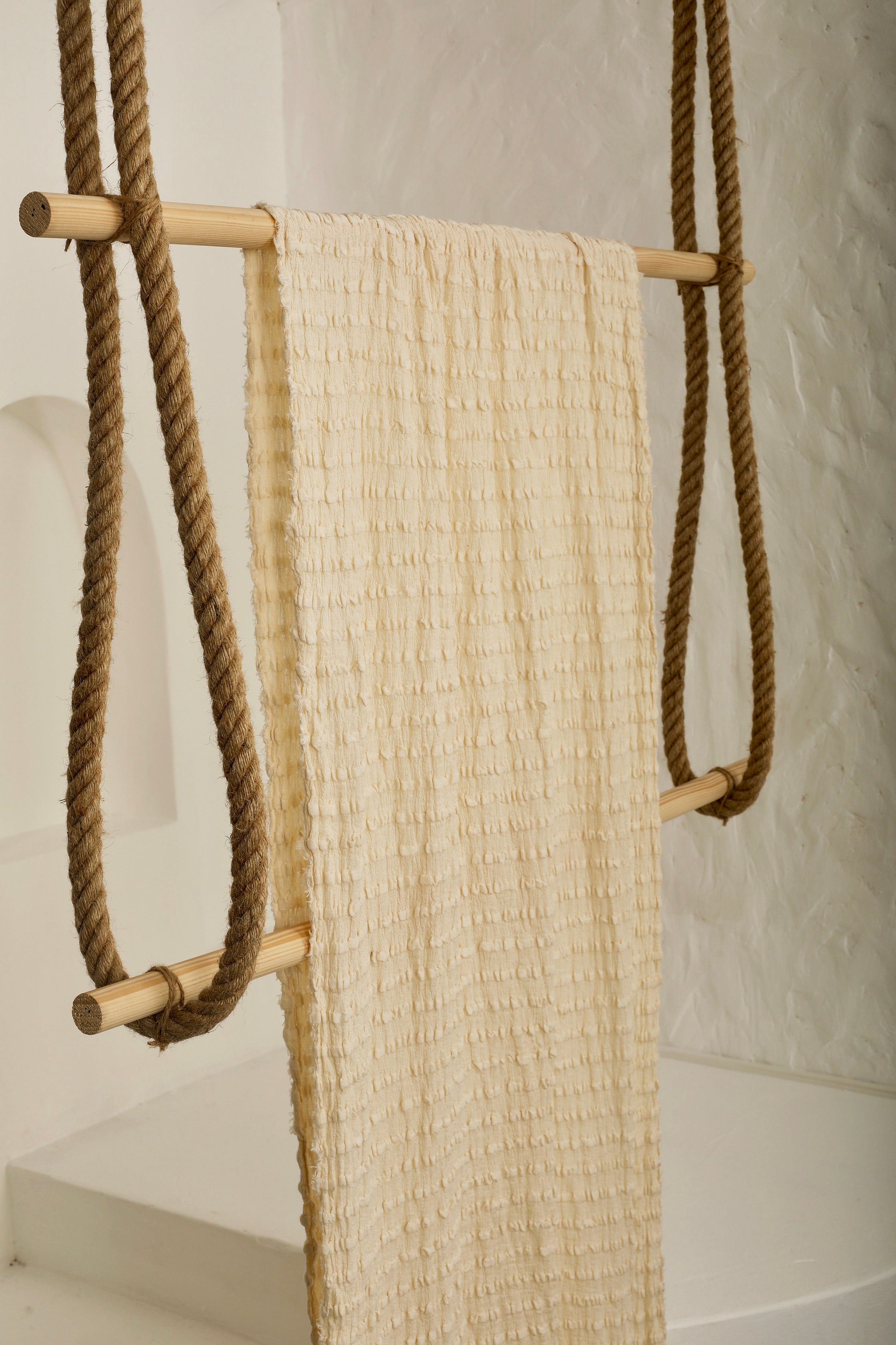 Neutral Textured Cotton Stretchy Crinkle Fabric.