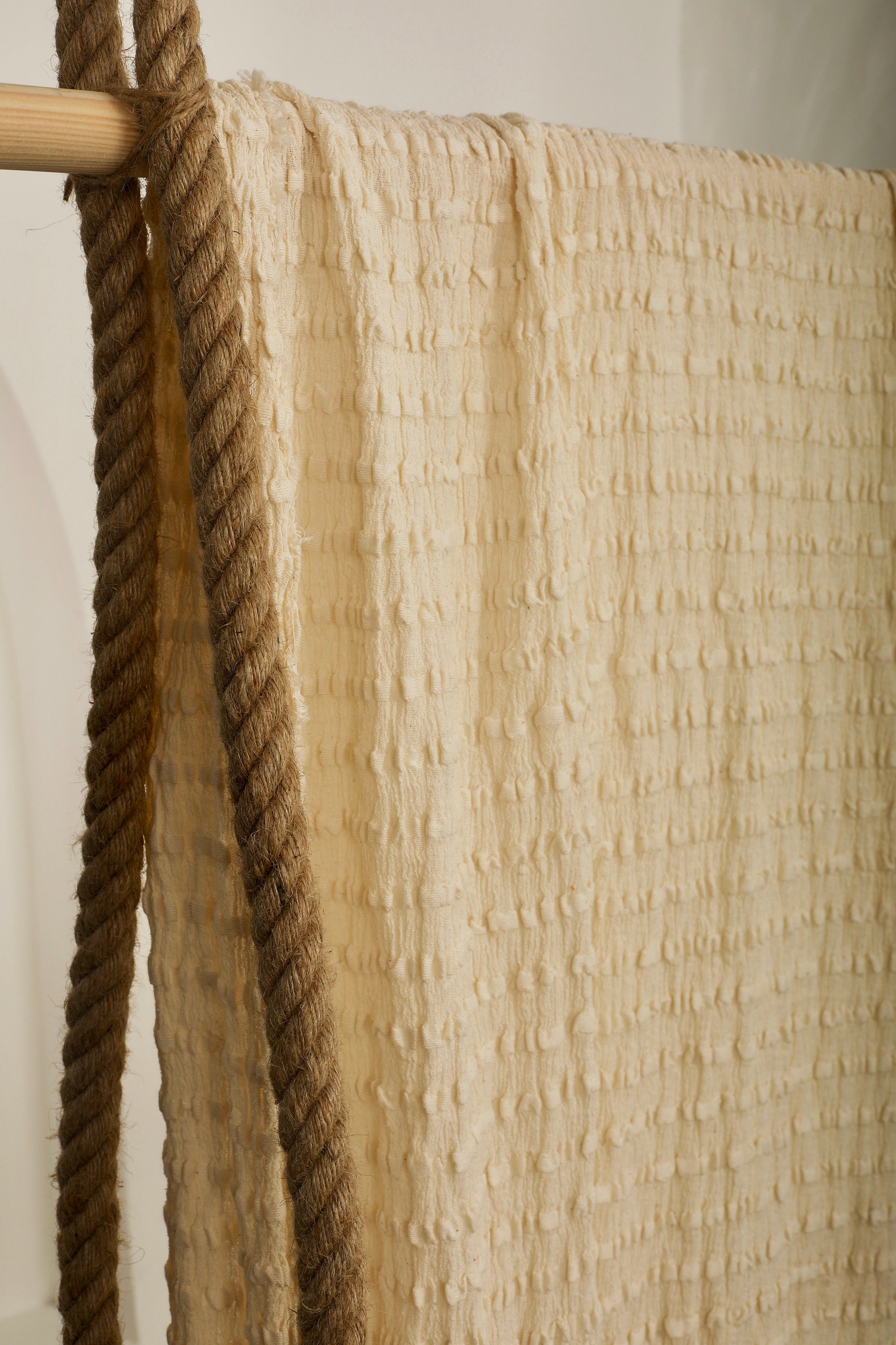Neutral Textured Cotton Stretchy Crinkle Fabric.