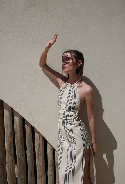 Softened Linen Cotton Fabric By The Yard With Stripes