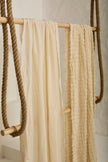 Neutral Textured Cotton Stretchy Crinkle Fabric.
