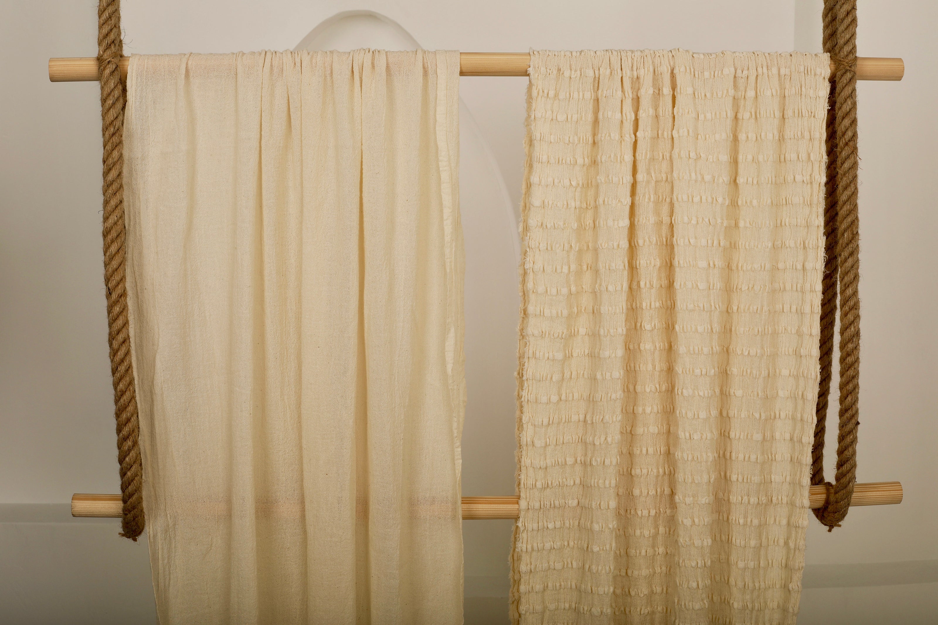 Neutral Textured Cotton Stretchy Crinkle Fabric.