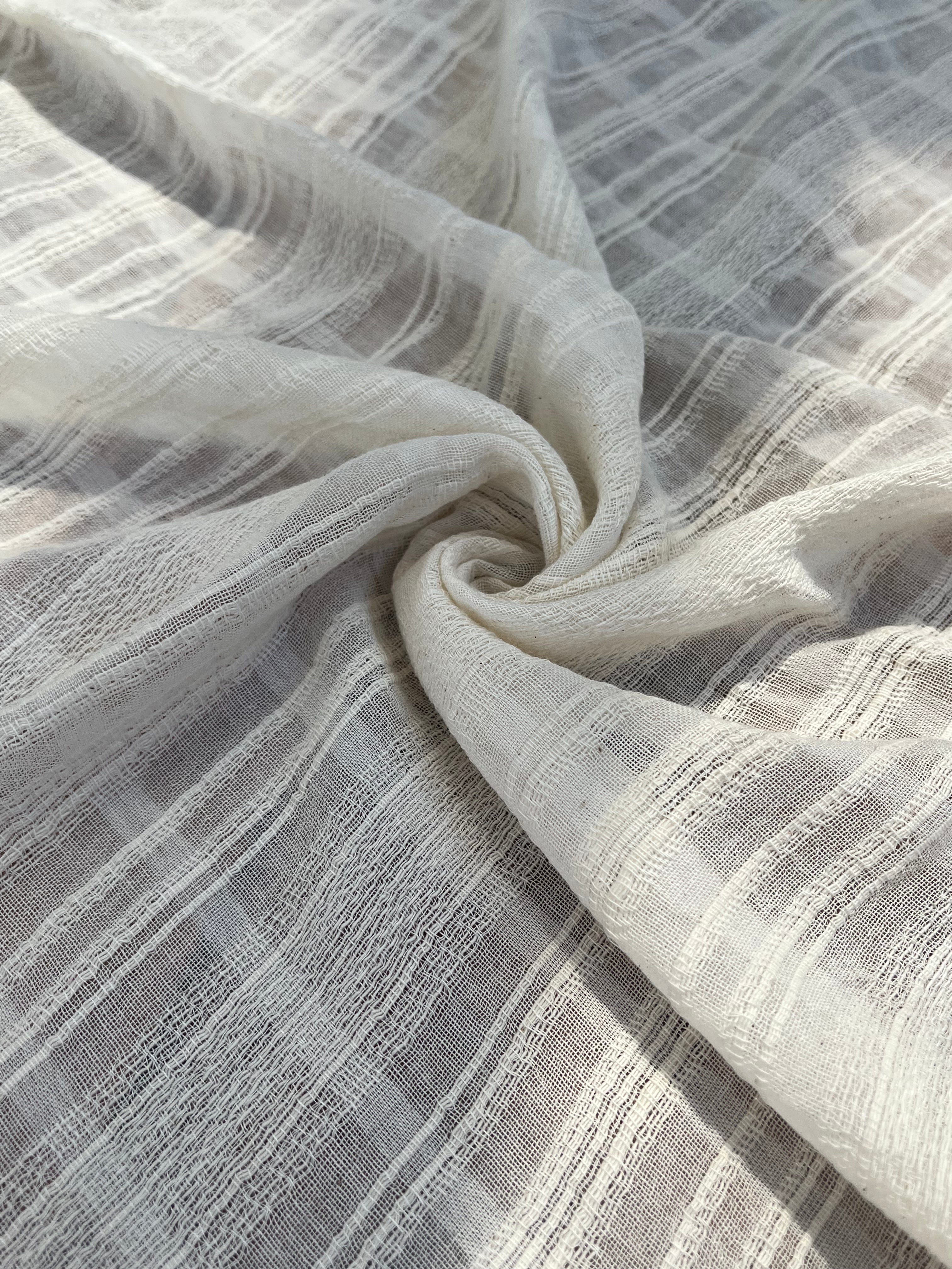 Embroidered Striped Shantung Textured Cotton Fabric – 100% Organic Cotton