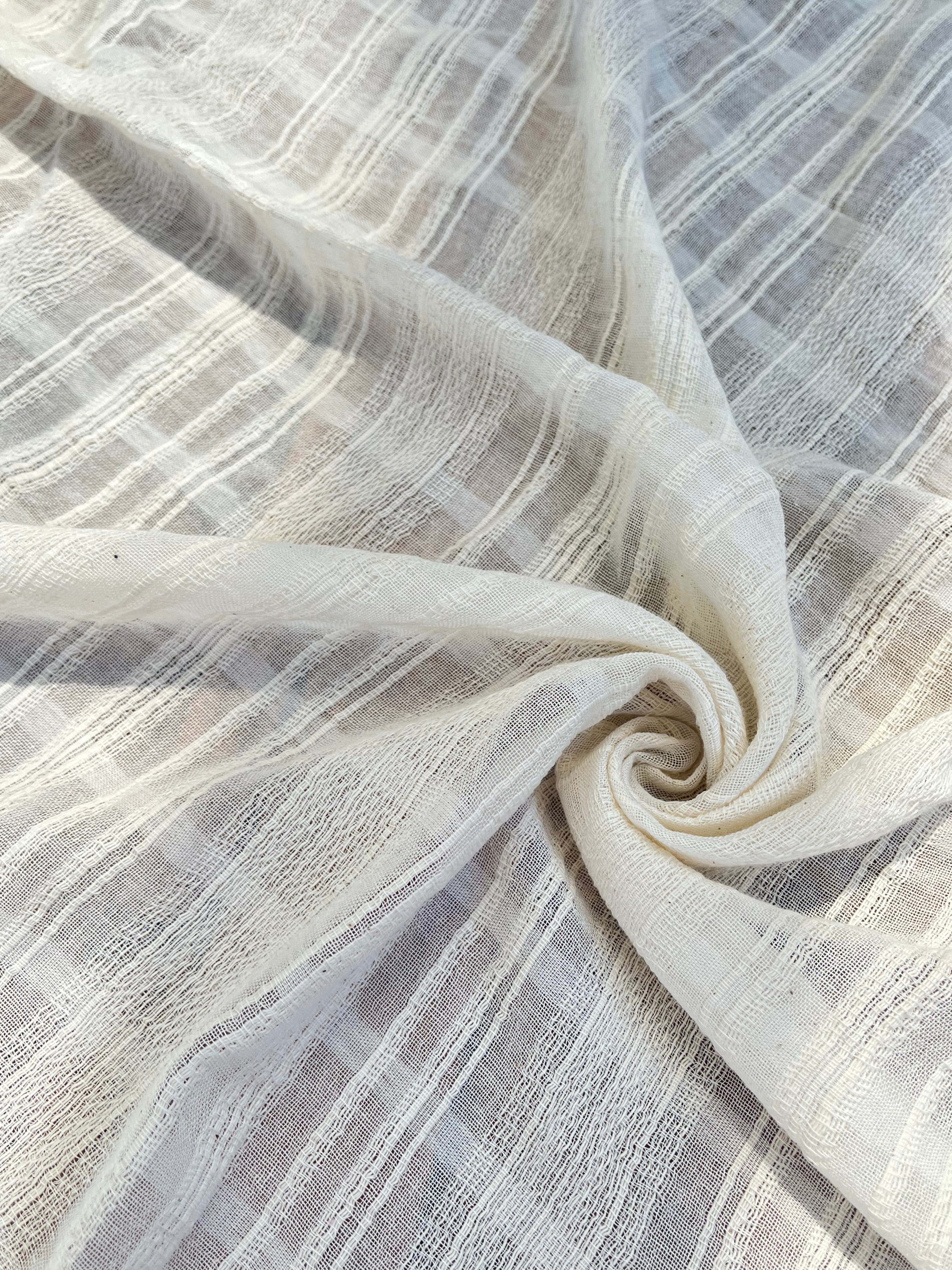 Embroidered Striped Shantung Textured Cotton Fabric – 100% Organic Cotton