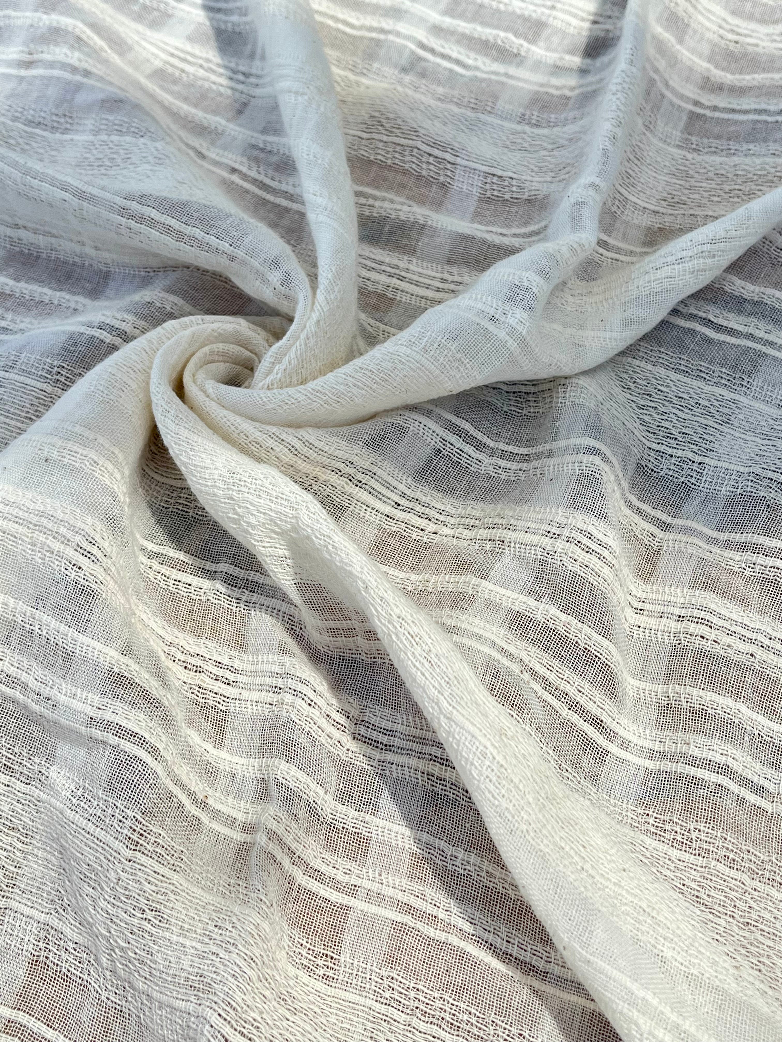 Embroidered Striped Shantung Textured Cotton Fabric – 100% Organic Cotton