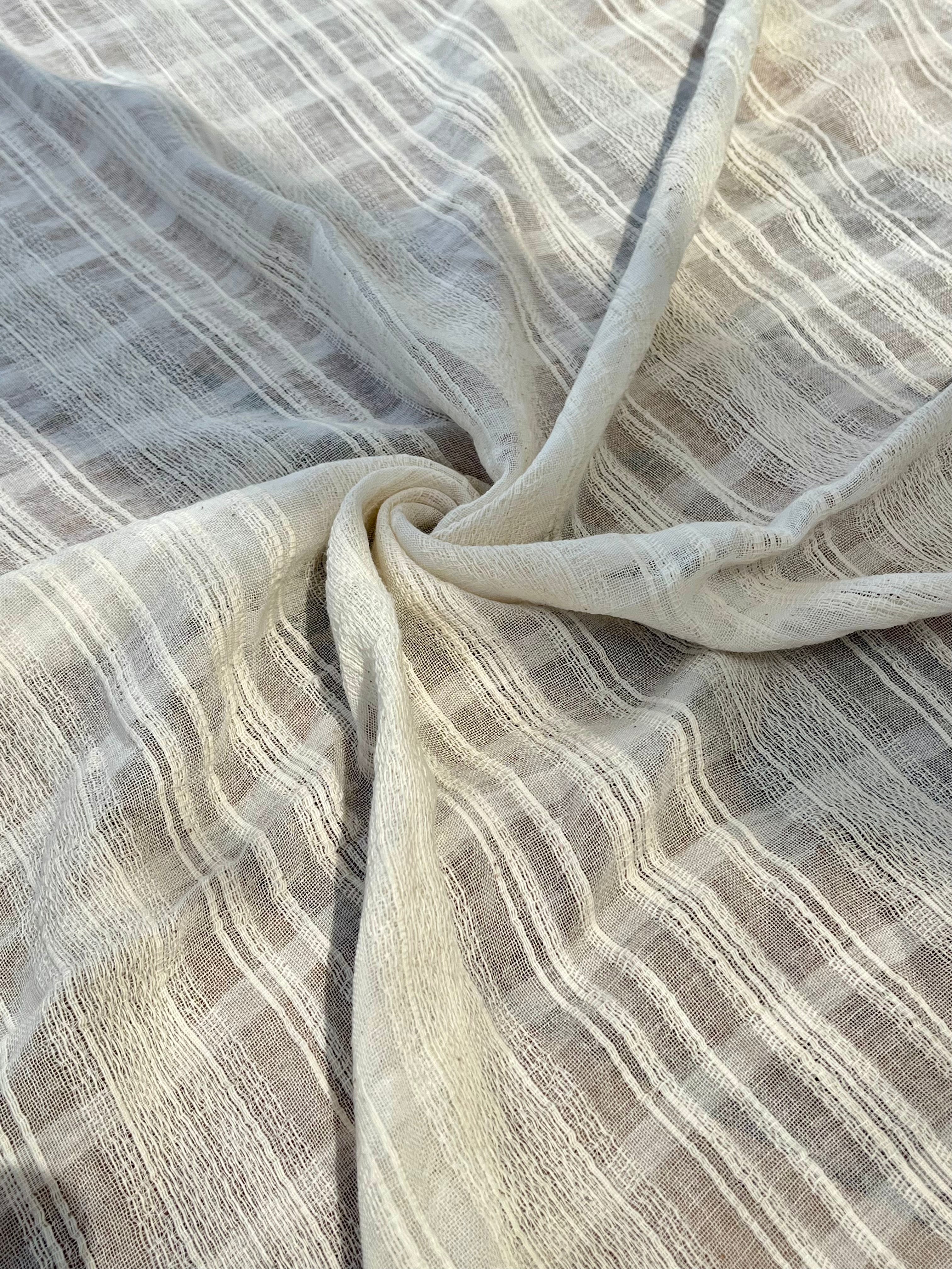 Embroidered Striped Shantung Textured Cotton Fabric – 100% Organic Cotton