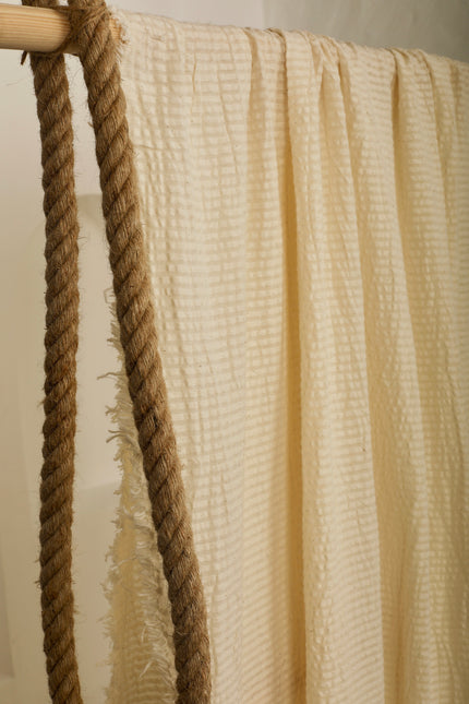 Ecru Cotton Linen Fabric By The Meter, Neutral Undyed Pin Stripes.