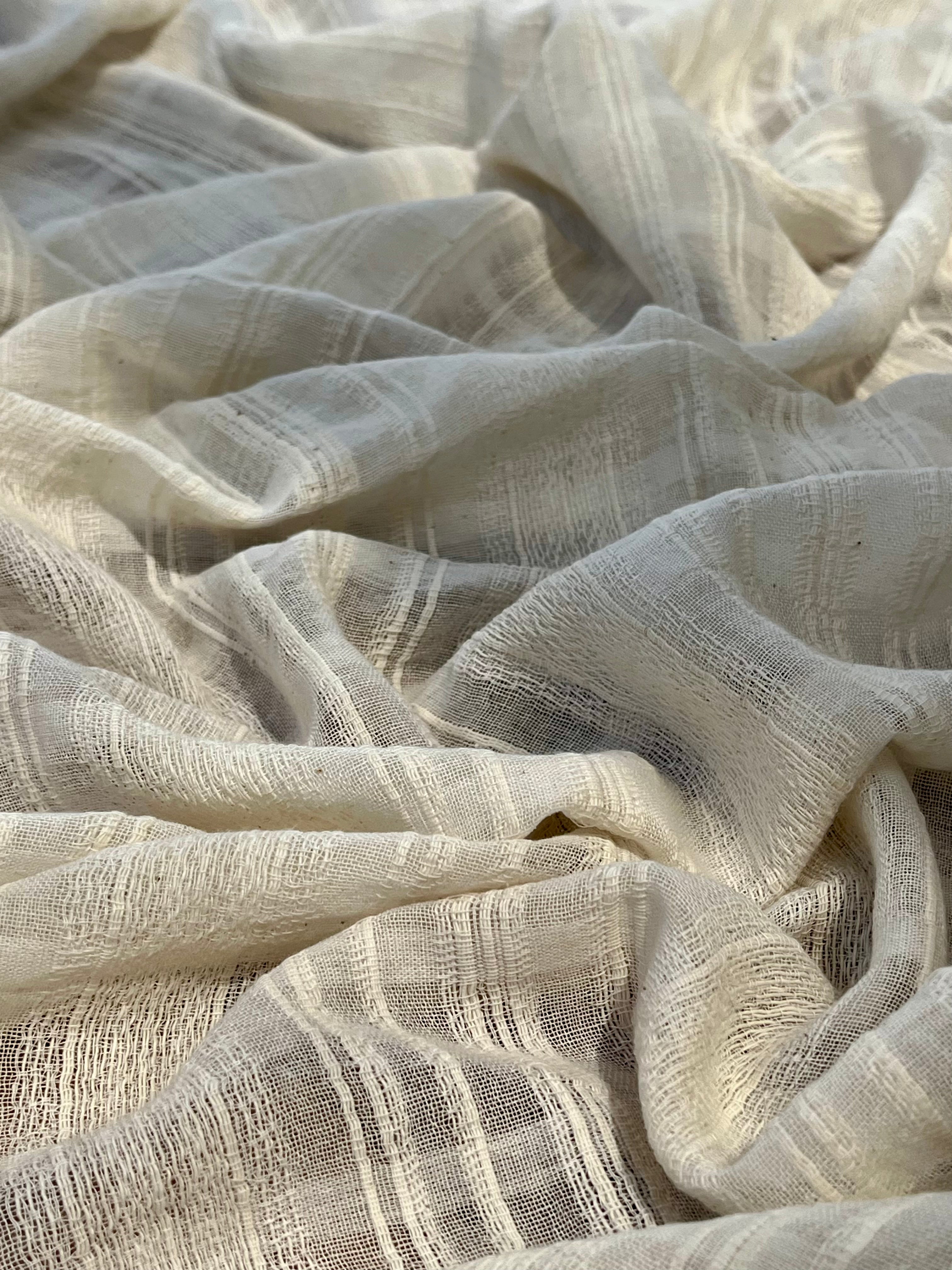 Embroidered Striped Shantung Textured Cotton Fabric – 100% Organic Cotton