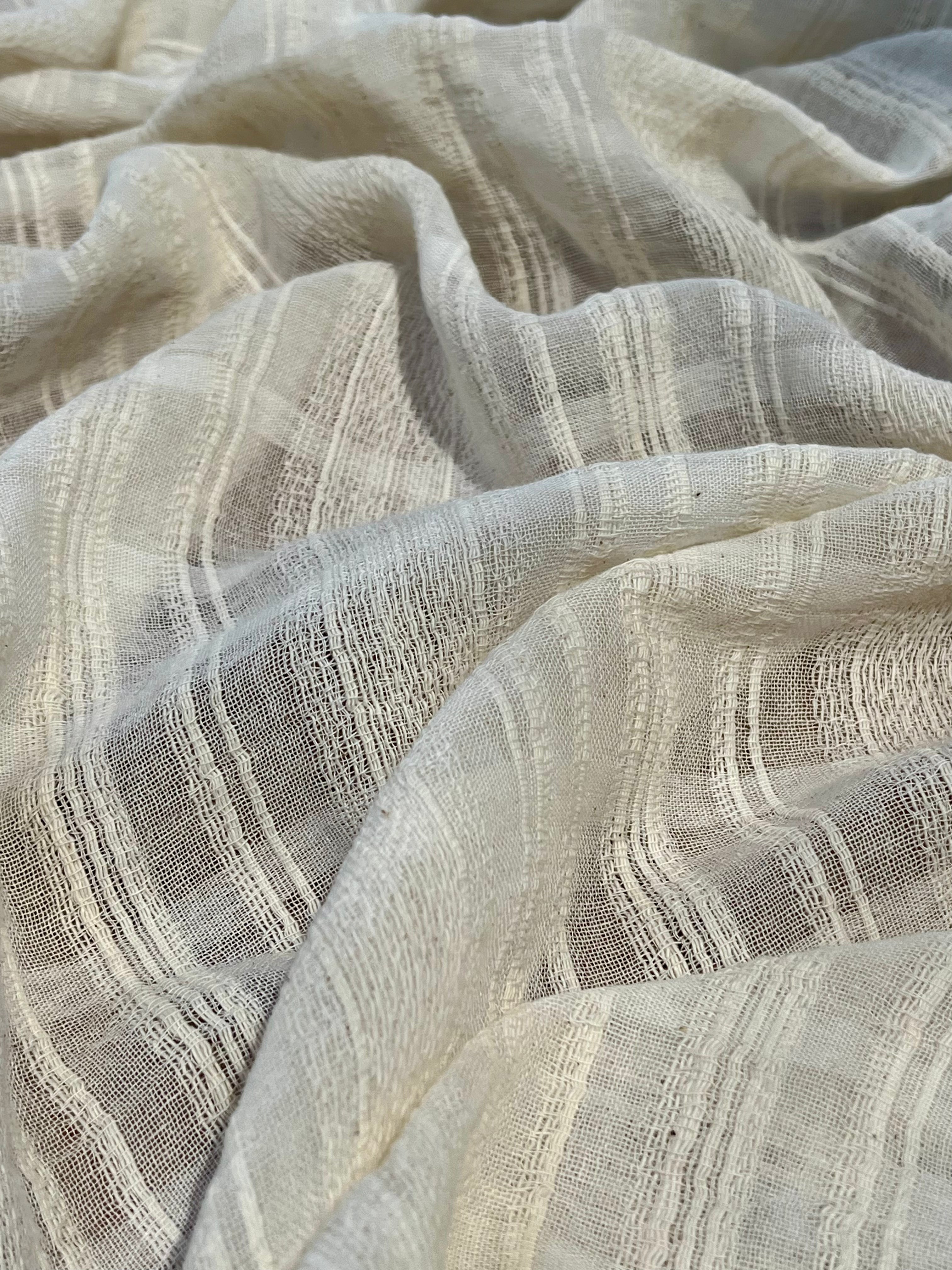 Embroidered Striped Shantung Textured Cotton Fabric – 100% Organic Cotton