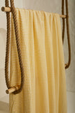 Yellow Striped Organic Cotton Fabric By The Meter, Crinkle Fabric With Pin Stripes.