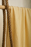 Yellow Striped Organic Cotton Fabric By The Meter, Crinkle Fabric With Pin Stripes.