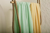 Yellow Striped Organic Cotton Fabric By The Meter, Crinkle Fabric With Pin Stripes.