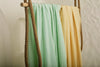 Yellow Striped Organic Cotton Fabric By The Meter, Crinkle Fabric With Pin Stripes.
