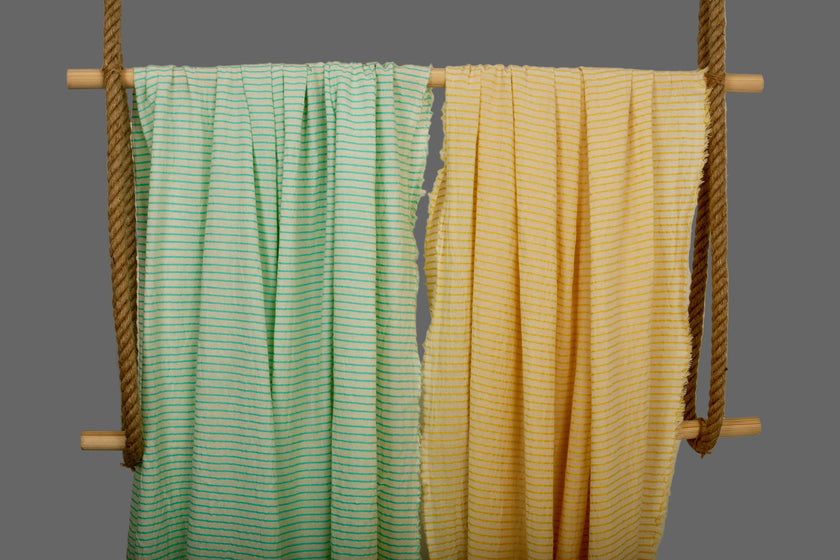 Nane Yeşili Çizgili Nötr Organik Pamuklu Kumaş Metre Fiyatı, Çizgili Buruşuk Kumaş, Geniş En.