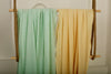 Yellow Striped Organic Cotton Fabric By The Meter, Crinkle Fabric With Pin Stripes.