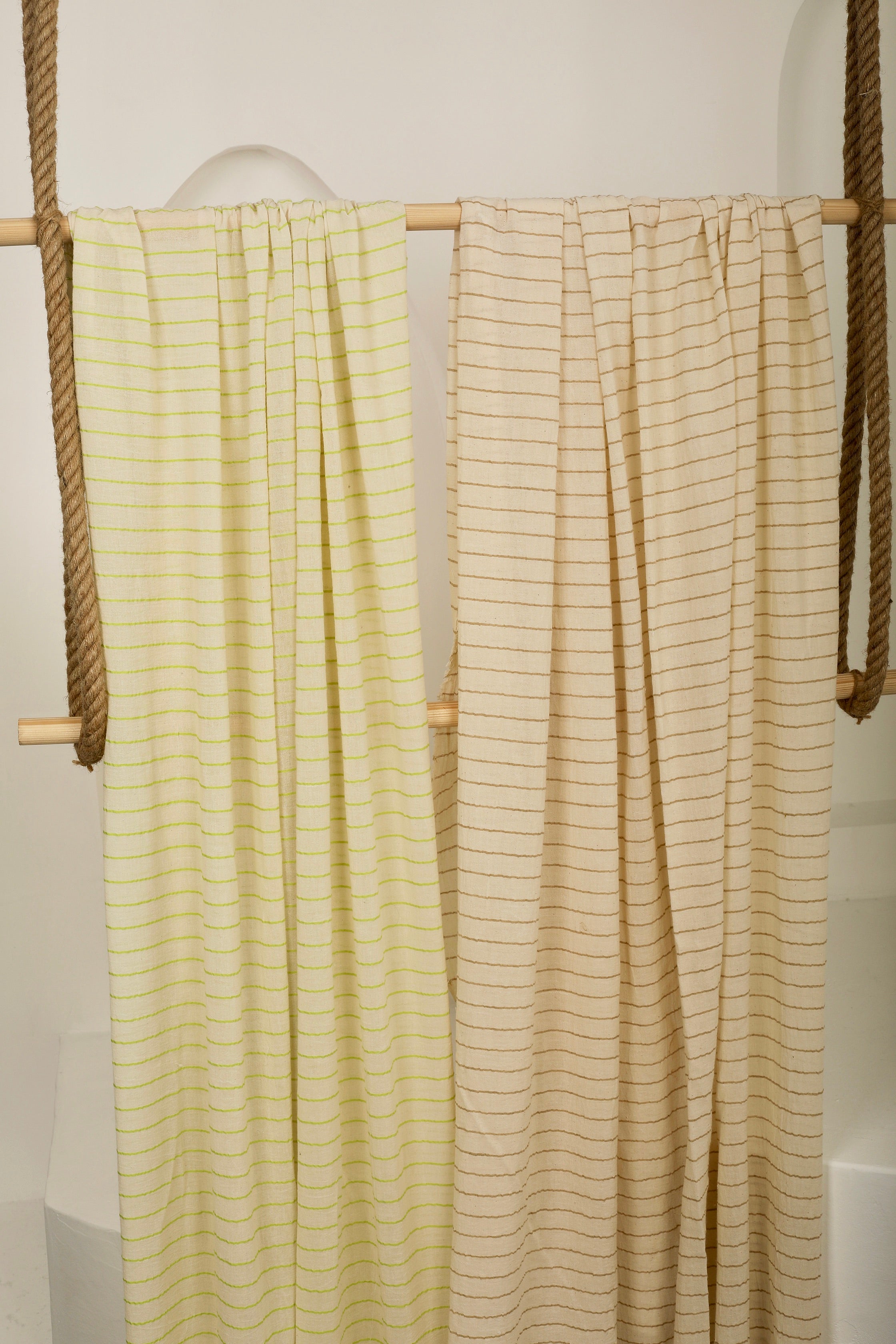 Beige Striped Neutral Organic Cotton Fabric By The Meter.