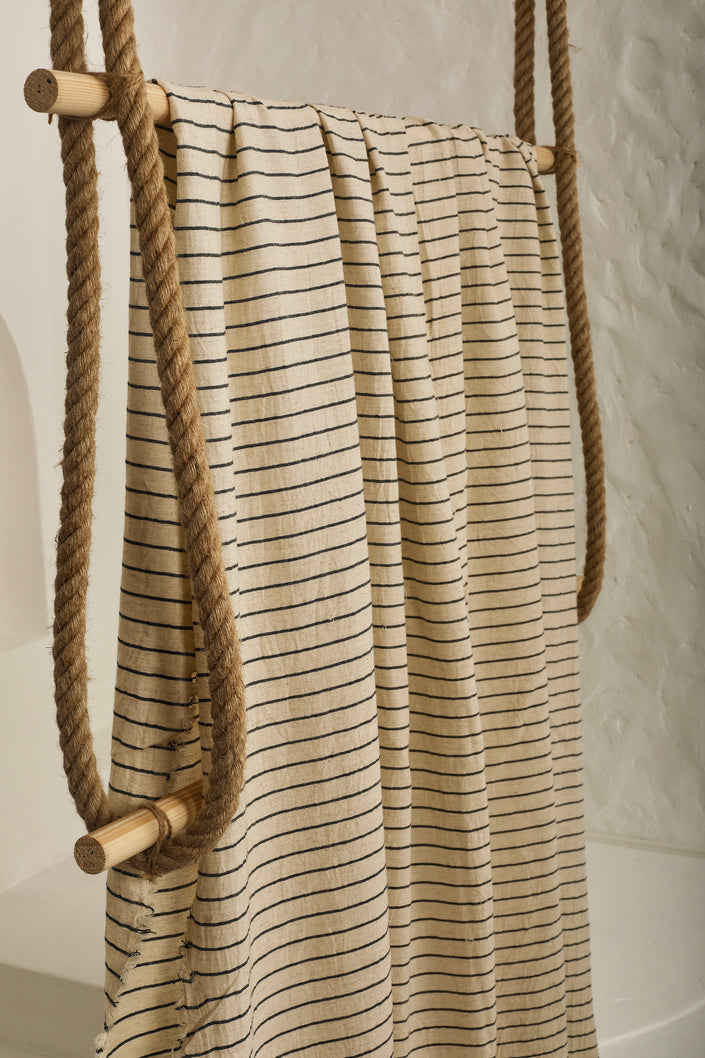 Black Striped Organic Cotton Fabric By The Meter.