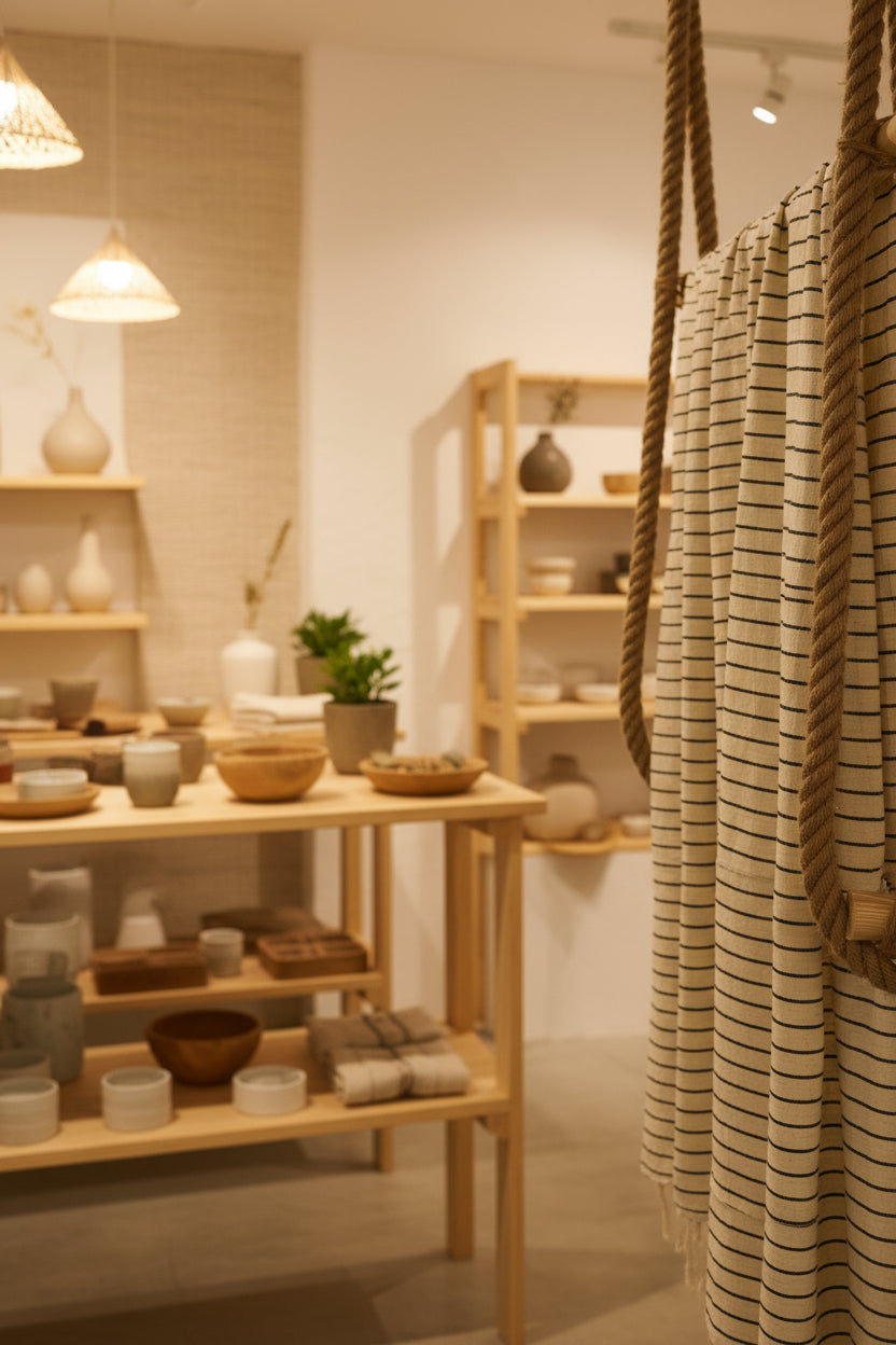 Metre ile Siyah Çizgili Nötr Organik Pamuklu Kumaş, Çizgili Buruşuk Kumaş, Geniş En.