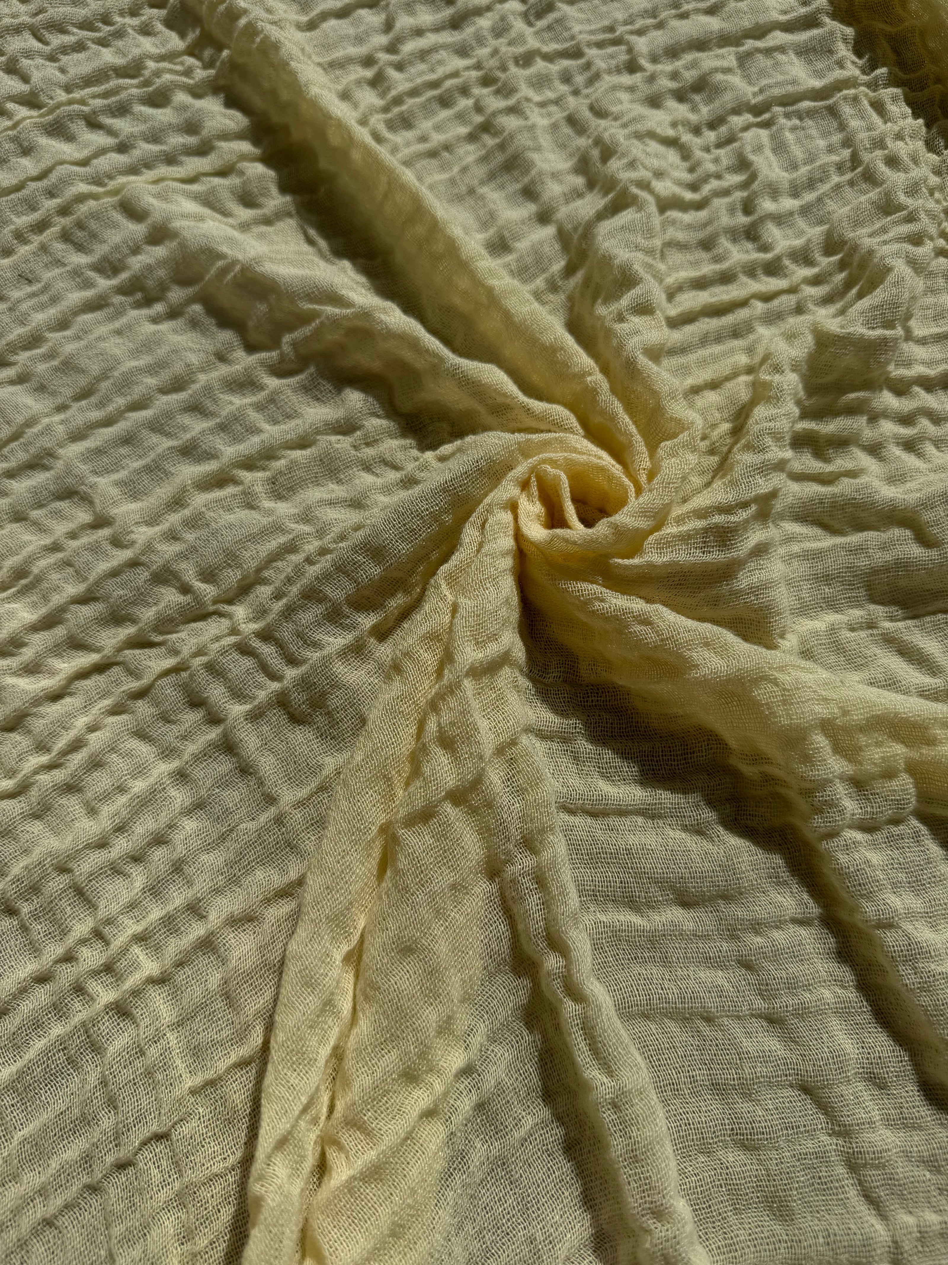 Stretchy Crinkle Cotton Fabric, Textured Surface, Black & Natural White & Butter Yellow