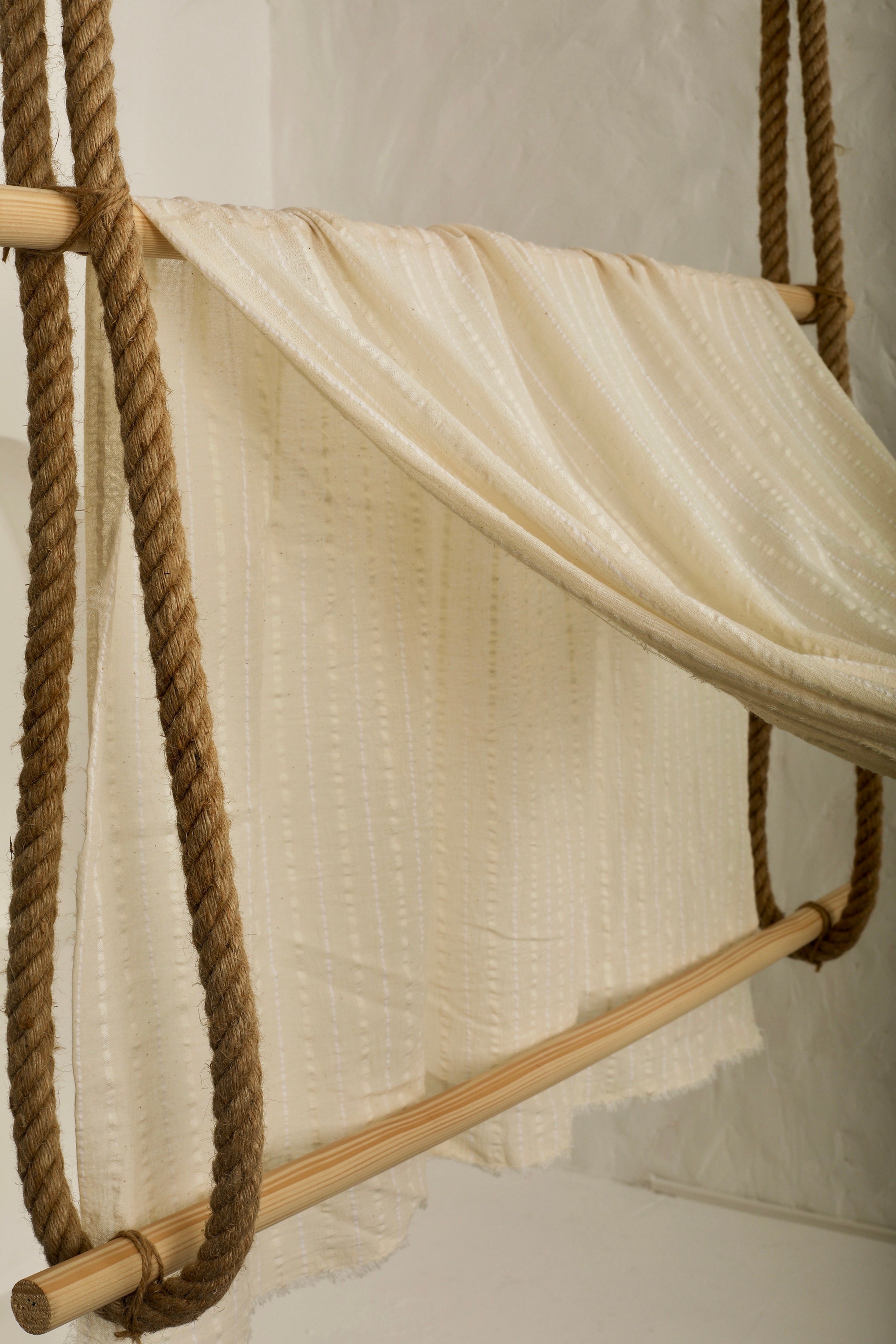 White Pin Striped Neutral Organic Cotton Fabric By The Meter.