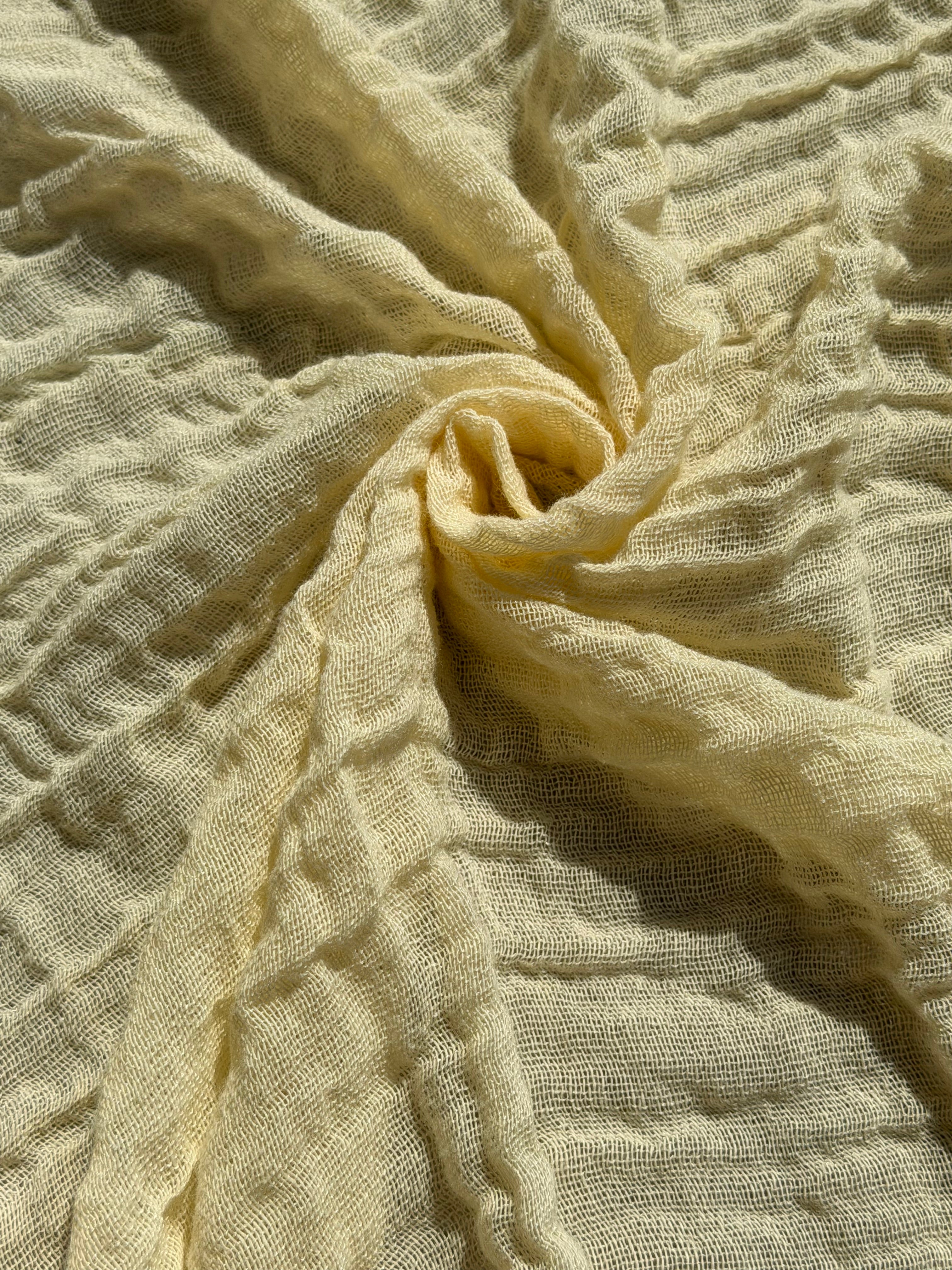 Stretchy Crinkle Cotton Fabric, Textured Surface, Black & Natural White & Butter Yellow