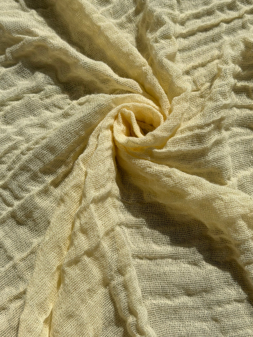 Stretchy Crinkle Cotton Fabric, Textured Surface, Black & Natural White & Butter Yellow