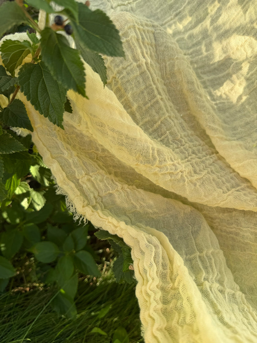 Stretchy Crinkle Cotton Fabric, Textured Surface, Black & Natural White & Butter Yellow