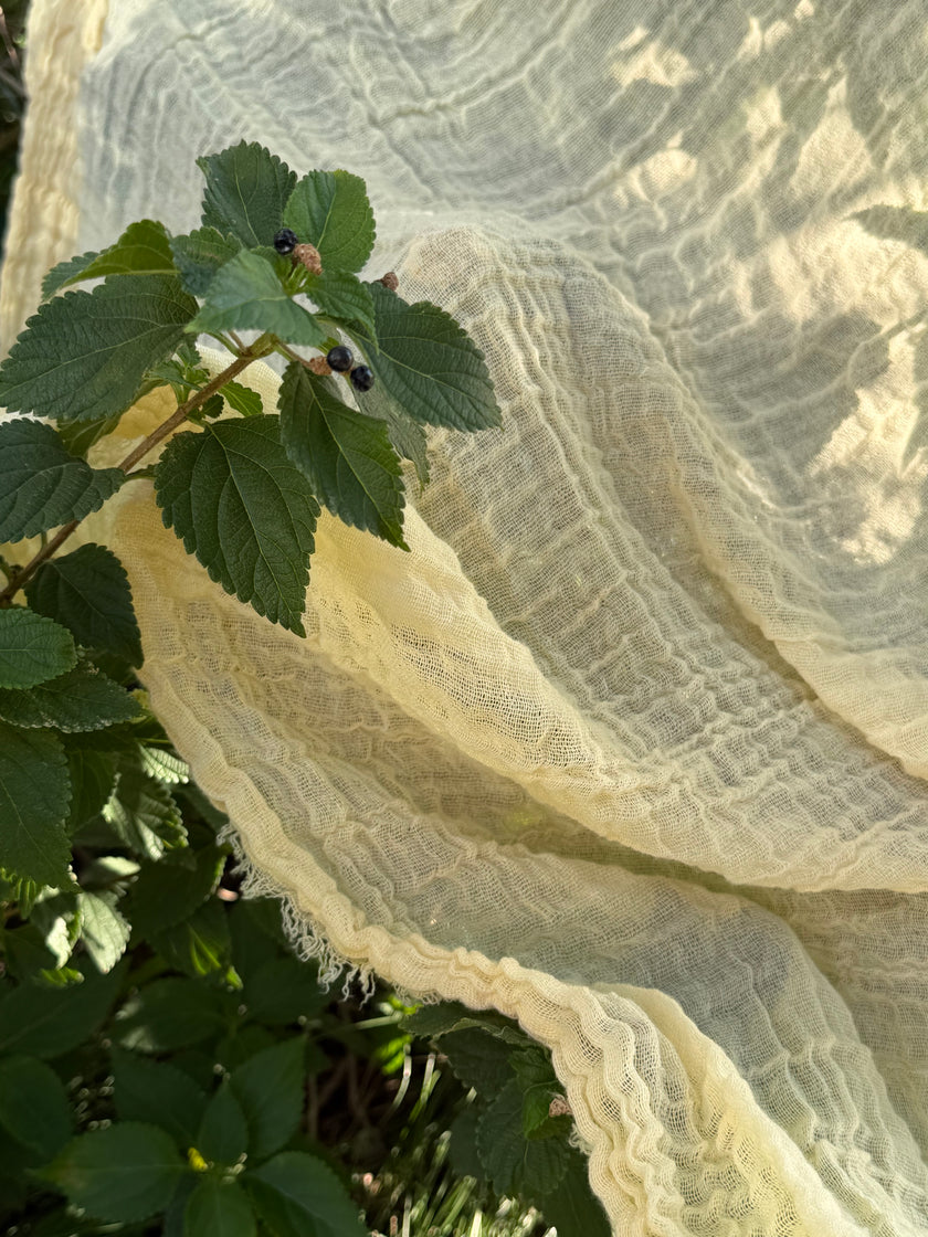 Stretchy Crinkle Cotton Fabric, Textured Surface, Black & Natural White & Butter Yellow