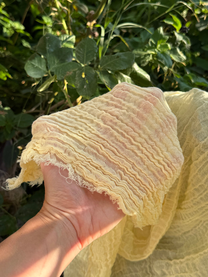 Stretchy Crinkle Cotton Fabric, Textured Surface, Black & Natural White & Butter Yellow