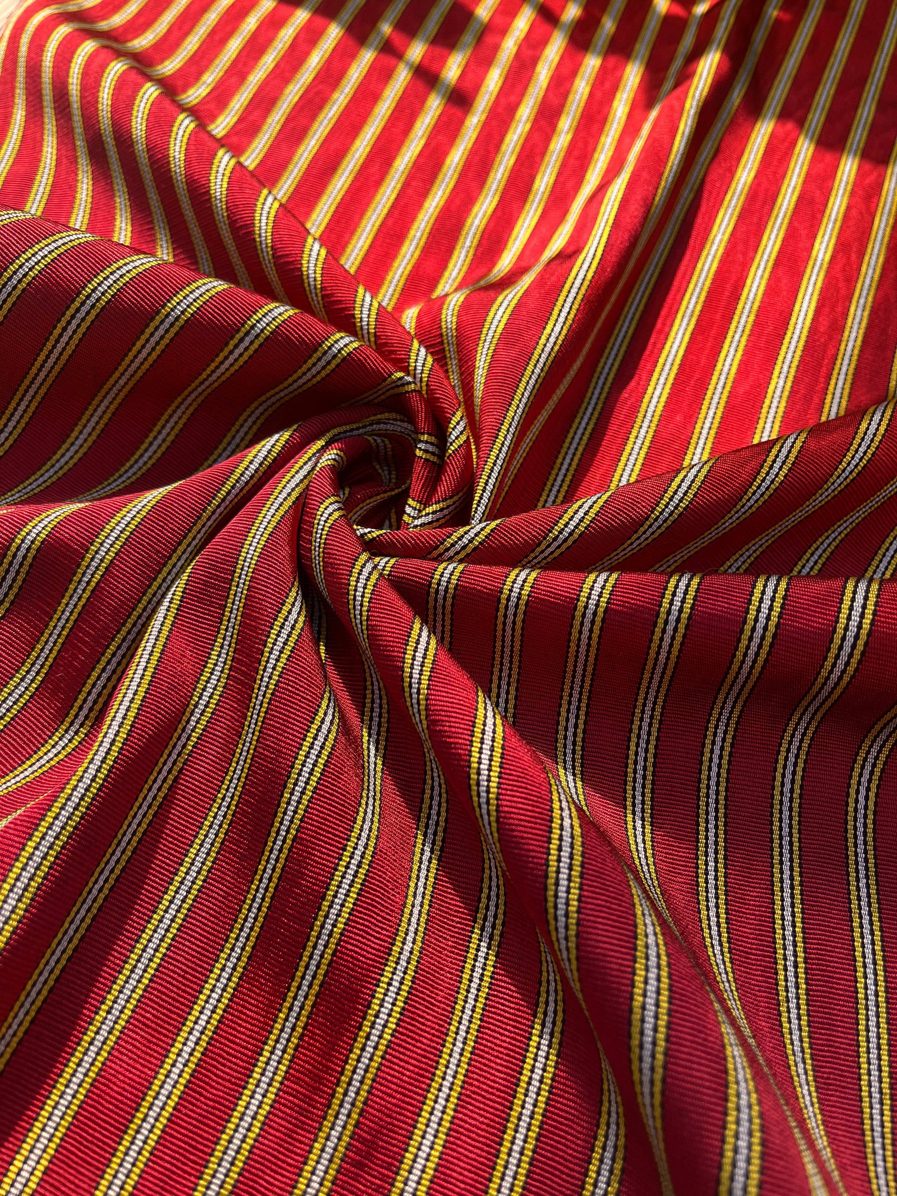Red - Yellow Stripes Silk Fabric, Moire Silk Fabric, Silk By The Yard. Watermark Pattern.