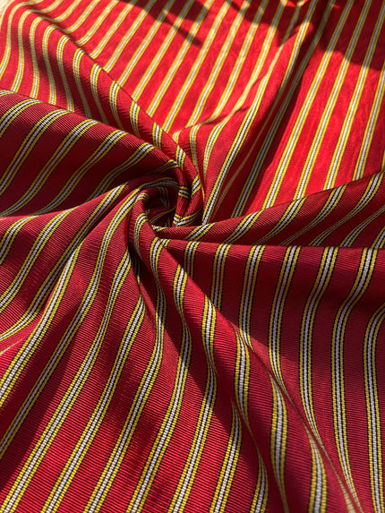 Red - Yellow Stripes Silk Fabric, Moire Silk Fabric, Silk By The Yard. Watermark Pattern.