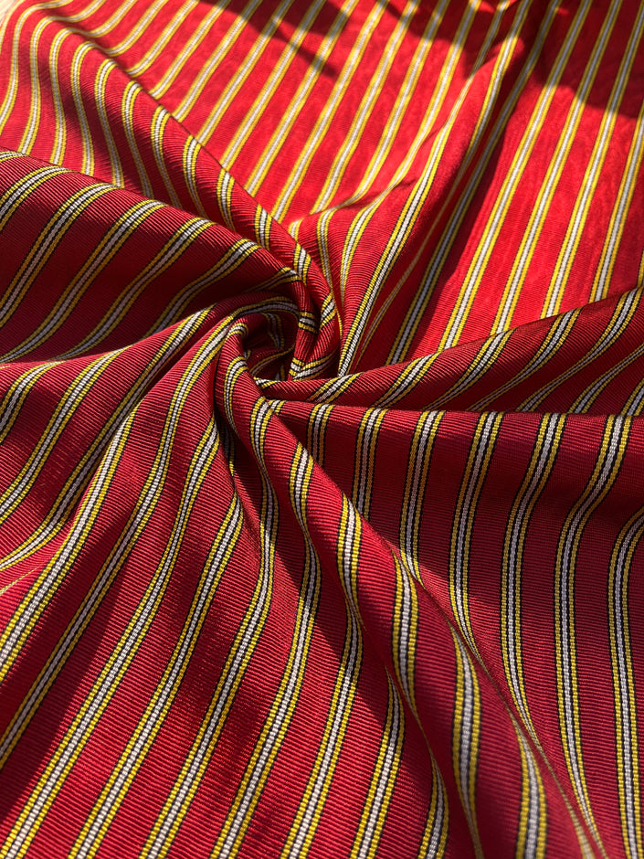 Red - Yellow Stripes Silk Fabric, Moire Silk Fabric, Silk By The Yard. Watermark Pattern.