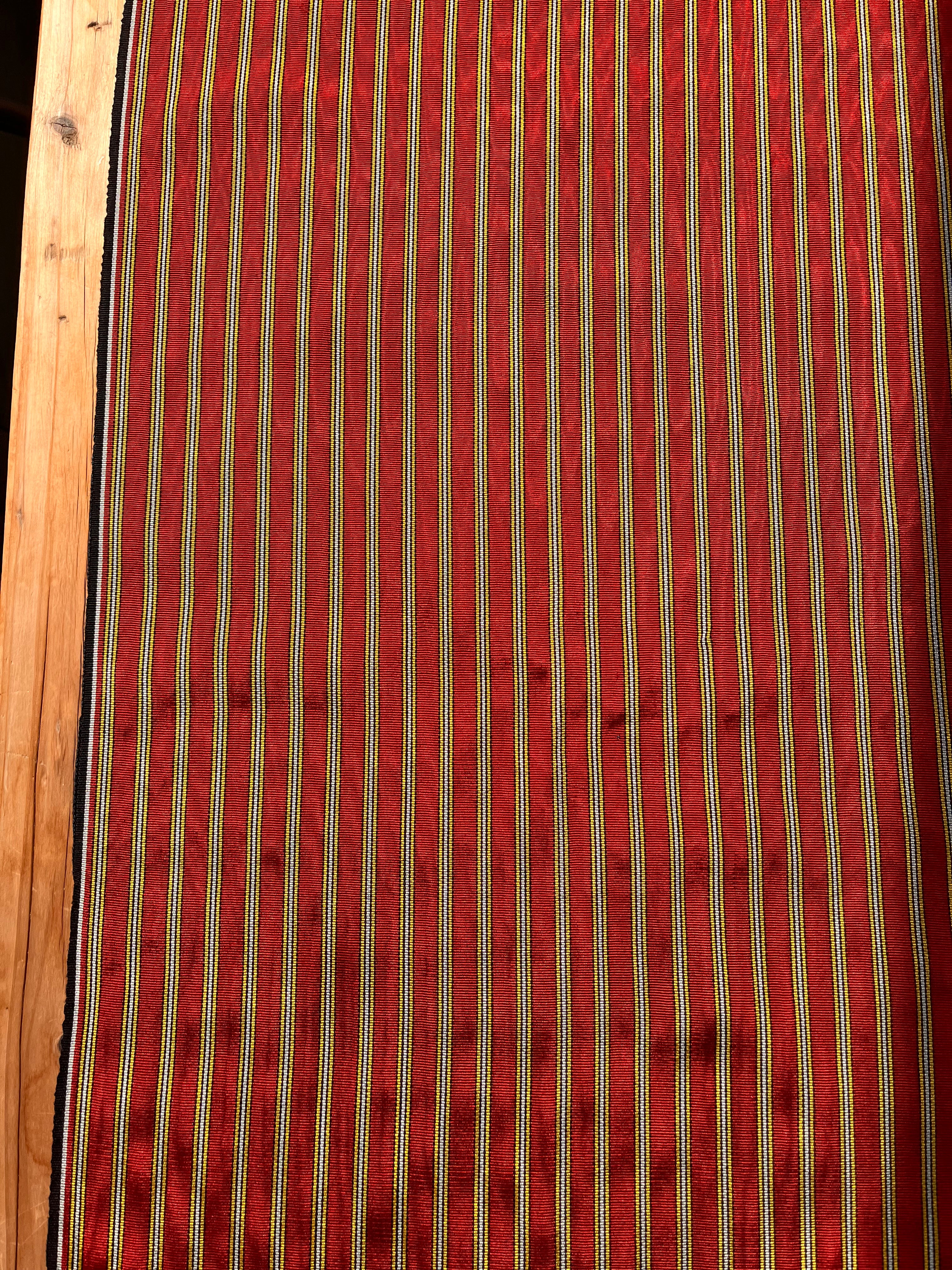 Red - Yellow Stripes Silk Fabric, Moire Silk Fabric, Silk By The Yard. Watermark Pattern.