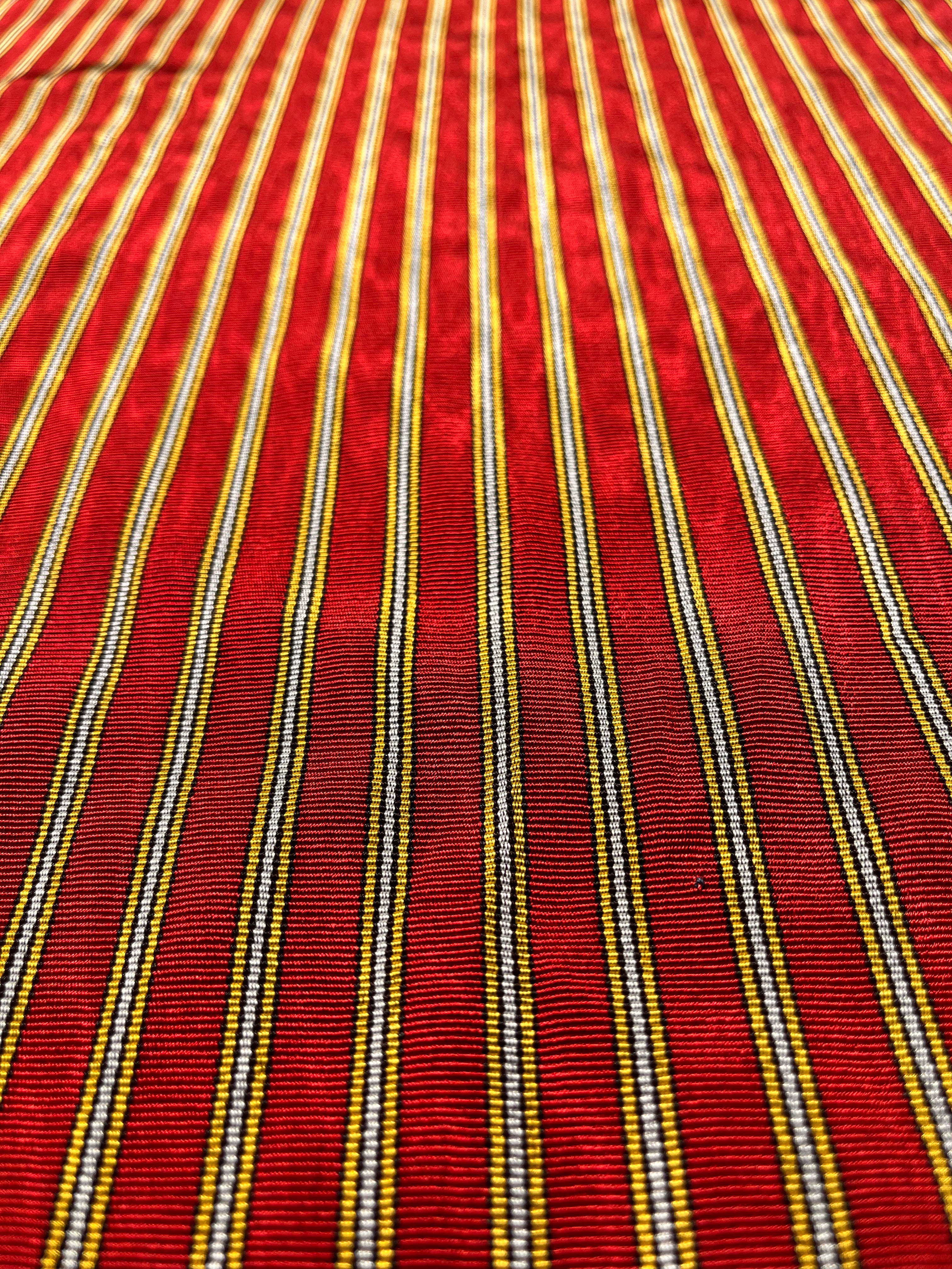 Red - Yellow Stripes Silk Fabric, Moire Silk Fabric, Silk By The Yard. Watermark Pattern.