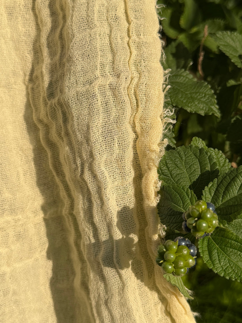 Stretchy Crinkle Cotton Fabric, Textured Surface, Black & Natural White & Butter Yellow