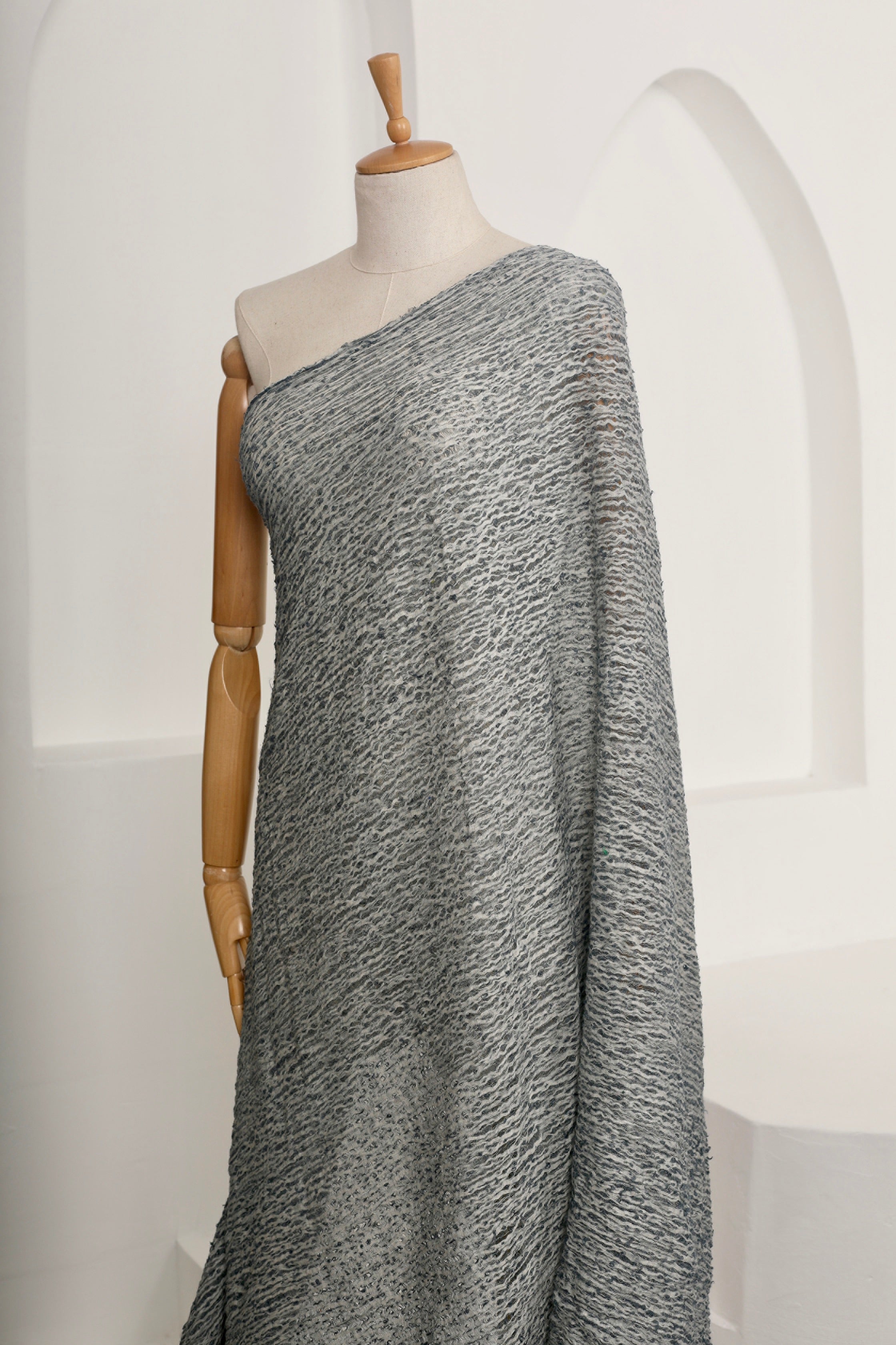 Bluish Gray Linen Fabric By The Yard Textured Handloom Semi-Sheer Natural Fabrics.
