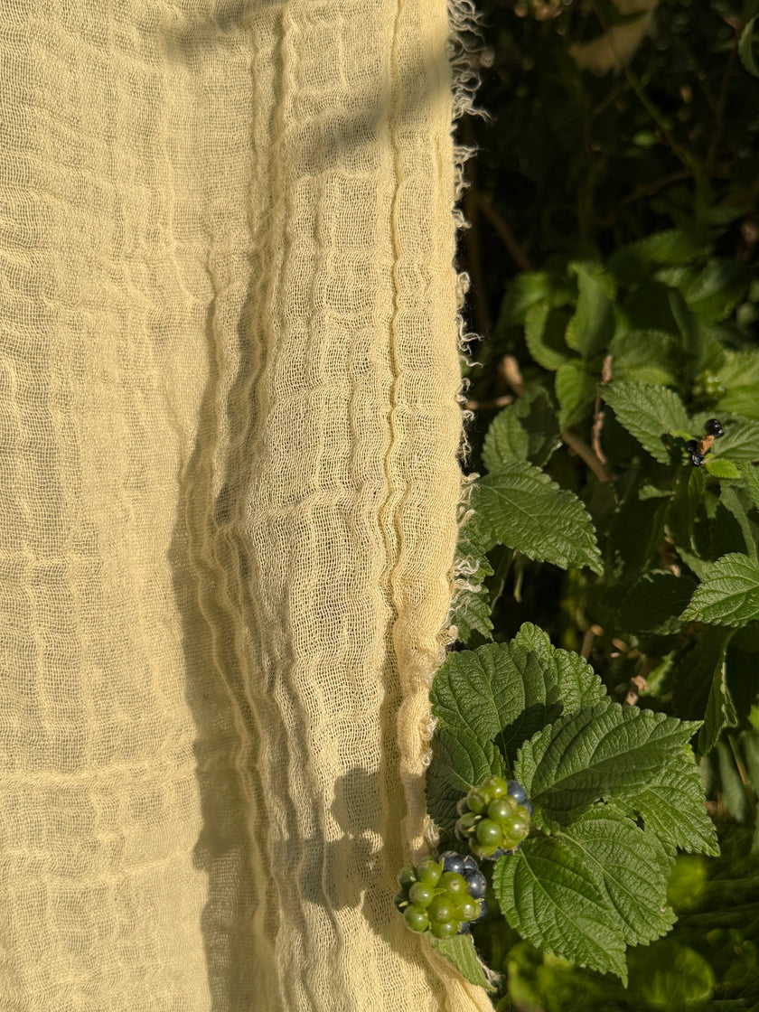 Stretchy Crinkle Cotton Fabric, Textured Surface, Black & Natural White & Butter Yellow