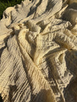 Stretchy Crinkle Cotton Fabric, Textured Surface, Black & Natural White & Butter Yellow
