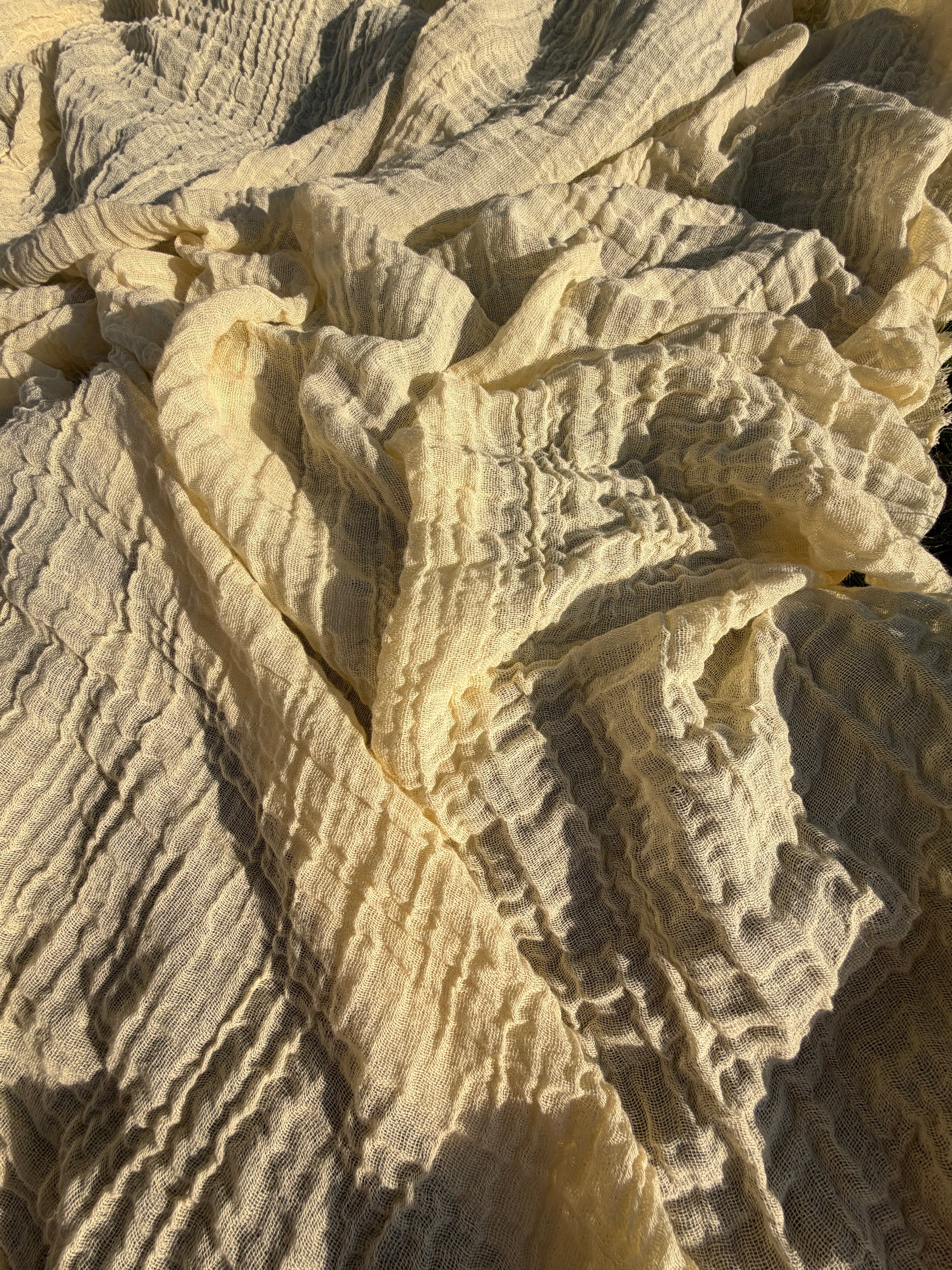 Stretchy Crinkle Cotton Fabric, Textured Surface, Black & Natural White & Butter Yellow