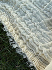 Stretchy Crinkle Cotton Fabric, Textured Surface, Black & Natural White & Butter Yellow
