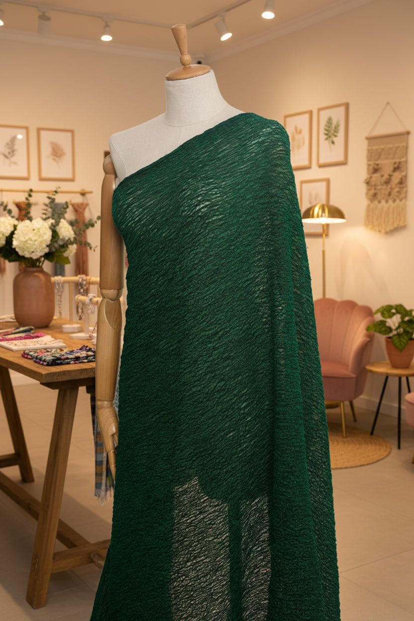 Metre Kare Viridian Yeşil Keten Kumaş, Organik Pamuklu Kumaş, Dokulu El Dokuma Yarı Şeffaf Doğal Kumaşlar