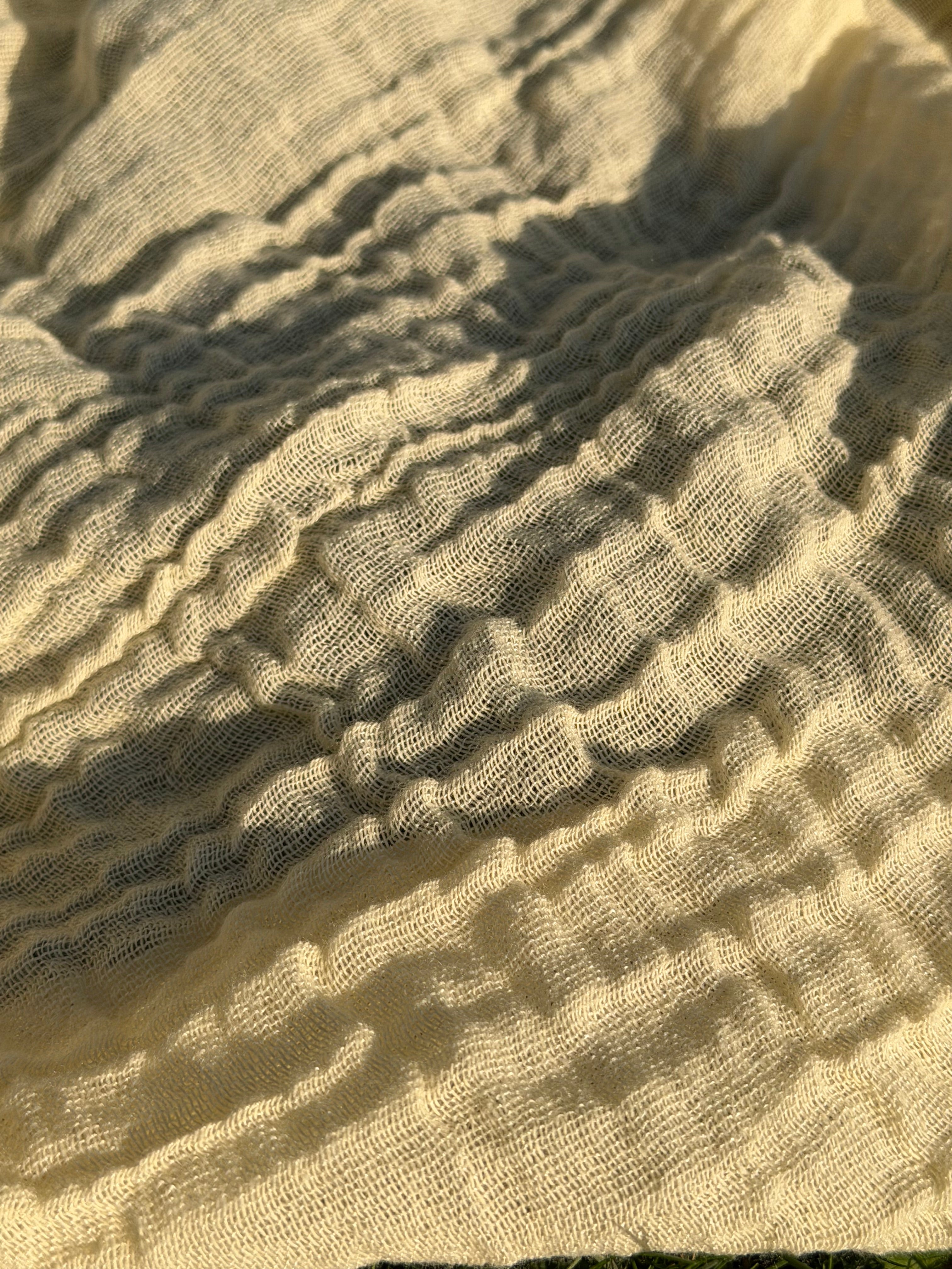 Stretchy Crinkle Cotton Fabric, Textured Surface, Black & Natural White & Butter Yellow