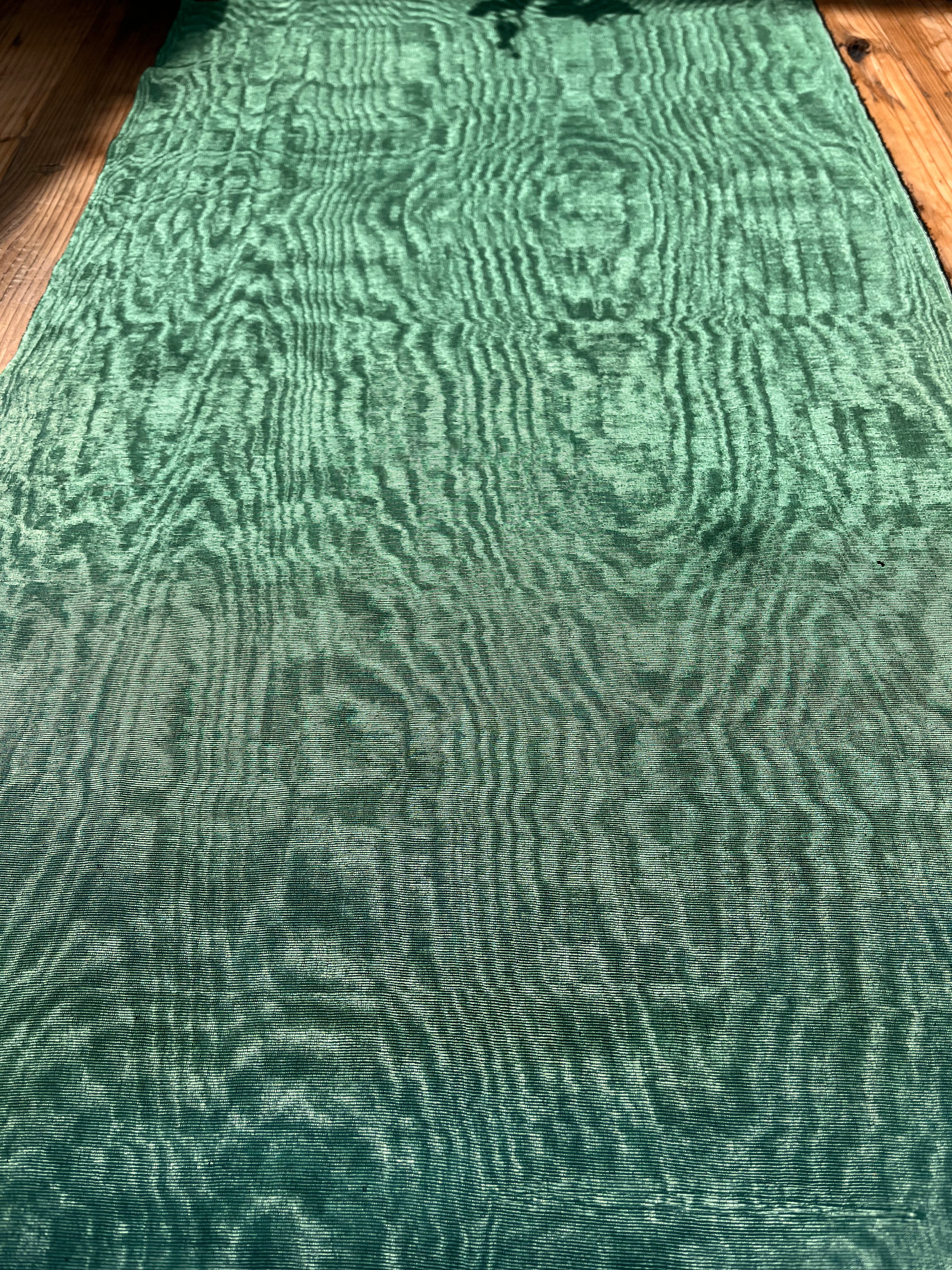 Green Colour Silk Moire Home Textile Interior Fabrics, Watermark Pattern.