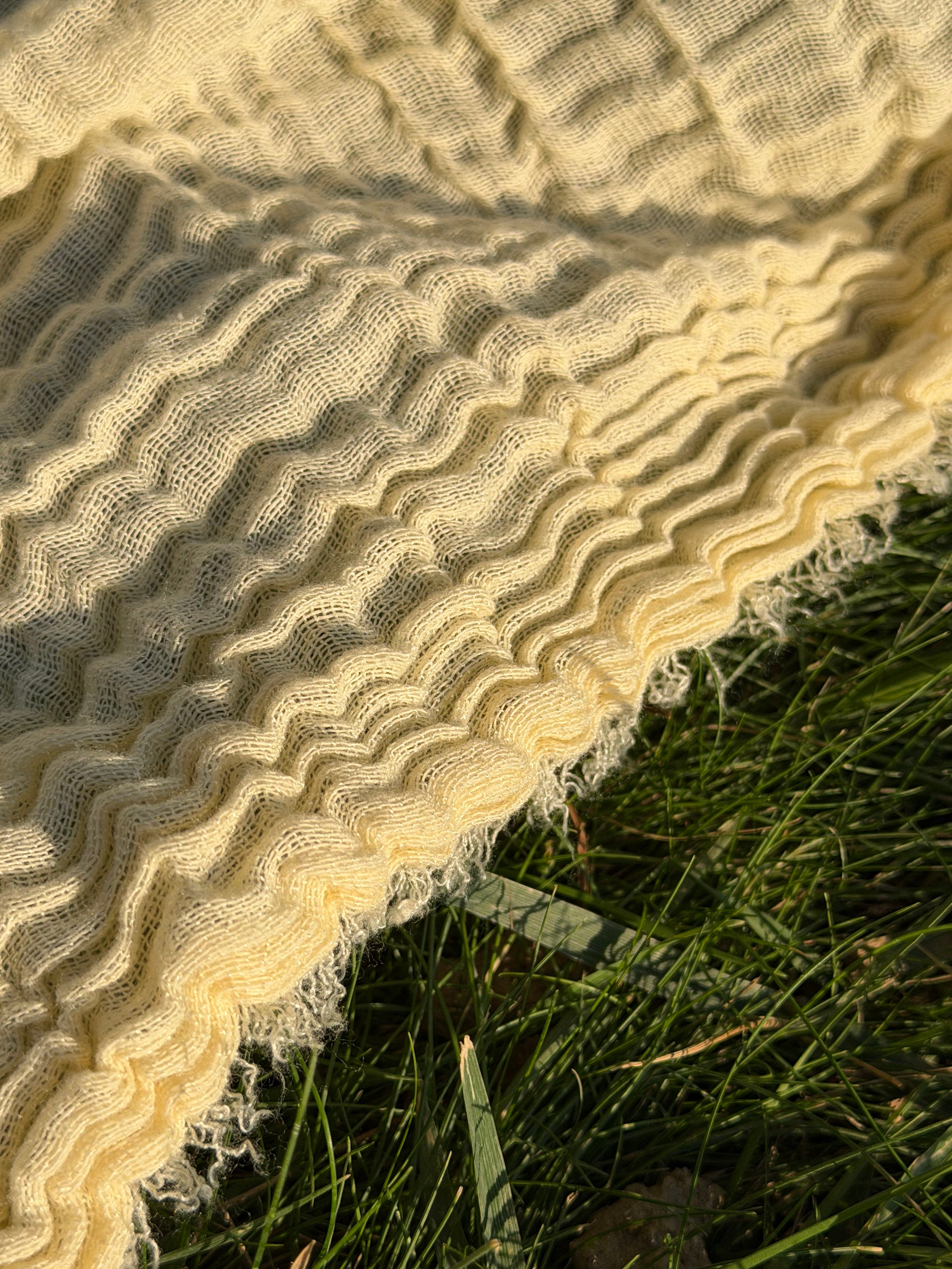 Stretchy Crinkle Cotton Fabric, Textured Surface, Black & Natural White & Butter Yellow